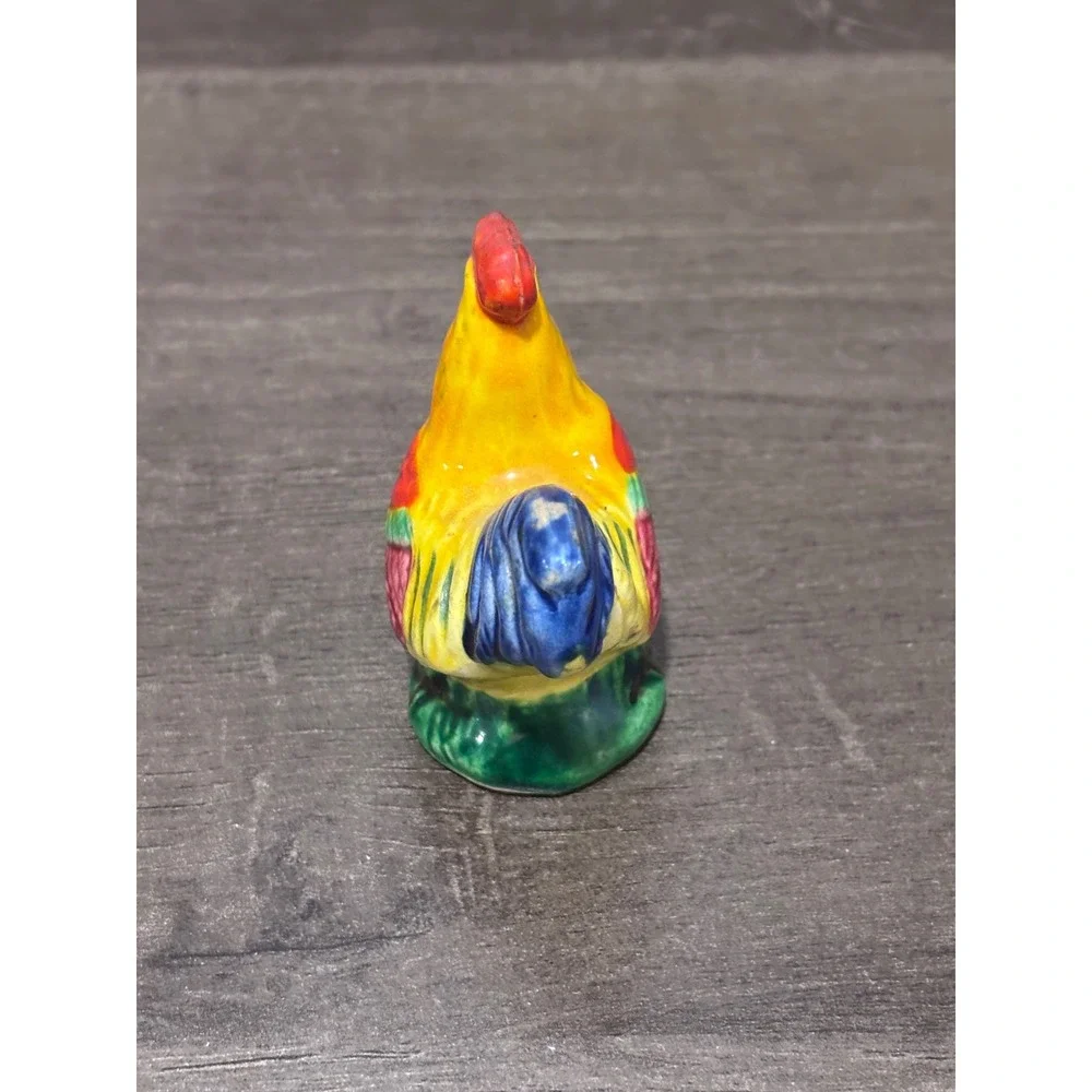 Vintage Ceramic Rooster Figurine Colorful Hand Painted Farmhouse Decor 2.75 Inch